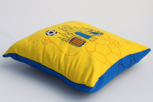 Custom woven pillow yellow blue