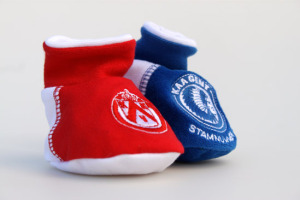 Custom baby booties red blue