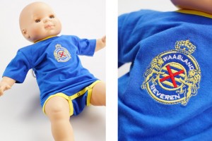 Custom embroidered baby bodysuit blue