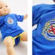 Custom embroidered baby bodysuit blue