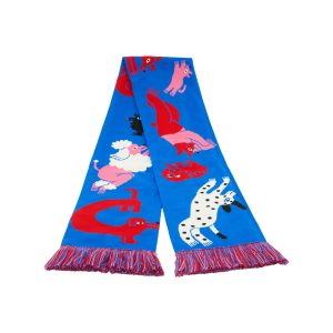 Custom art dogs design scarf in blue & red